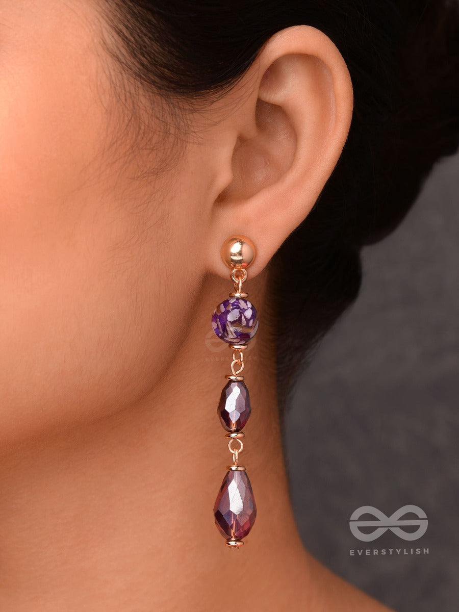 Violet Velvet Drops - Golden Embellished Earrings