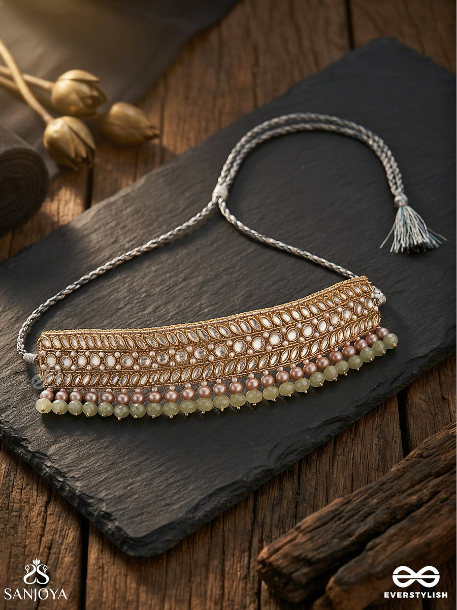 Ambaraukas- Walk On The Skyline- Beads, Polki And Kundan Finished Hand Embroidered Choker Neckpiece