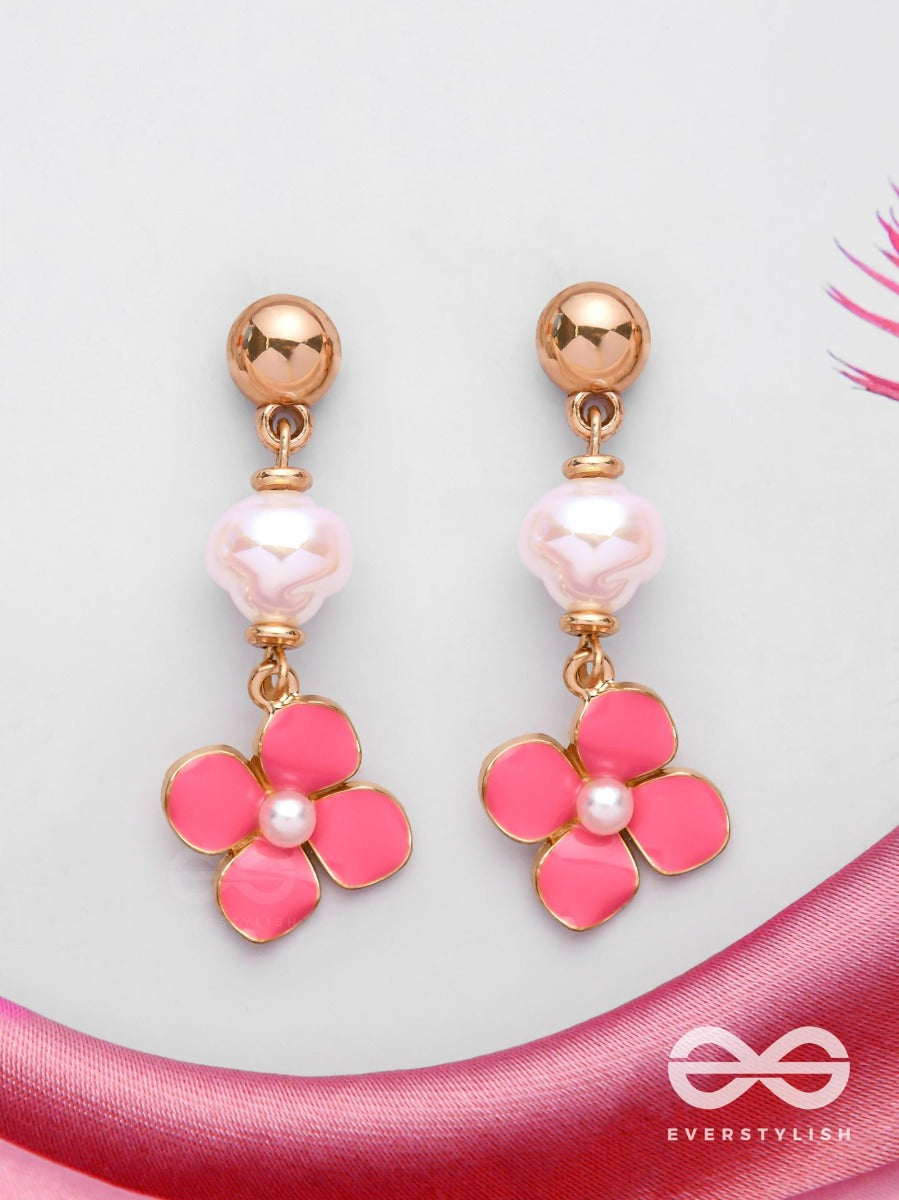 Pretty Pink Pops - Golden Embellished Earrings