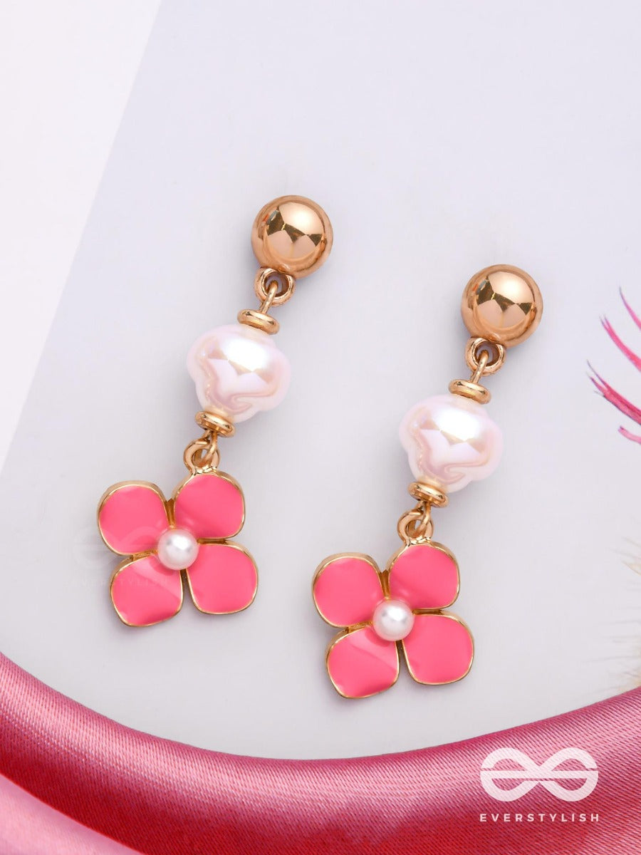 Pretty Pink Pops - Golden Embellished Earrings