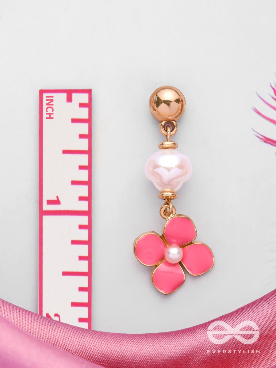 Pretty Pink Pops - Golden Embellished Earrings