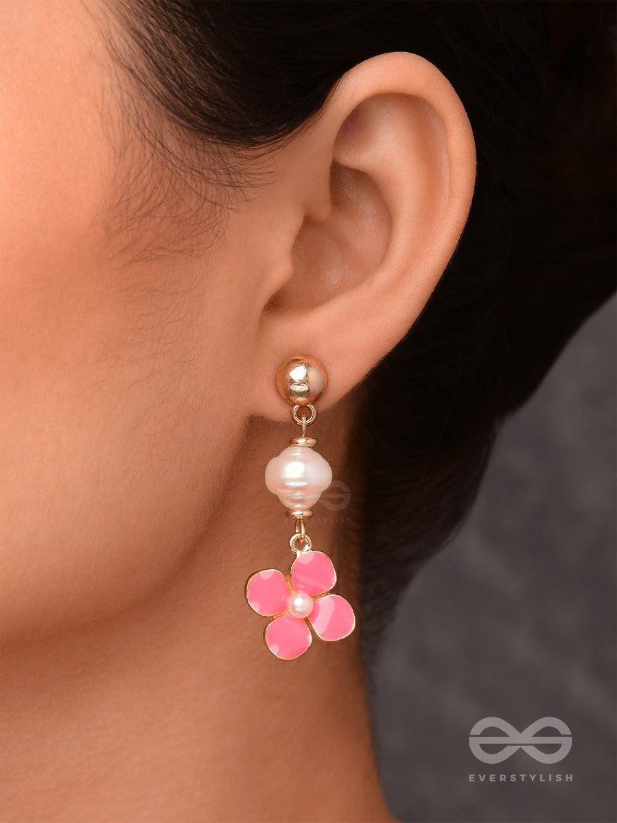 Pretty Pink Pops - Golden Embellished Earrings