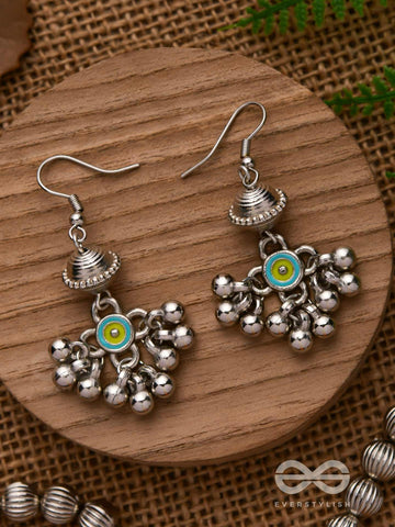 Beaded Horizon Charms - Embellished Oxidised Earrings