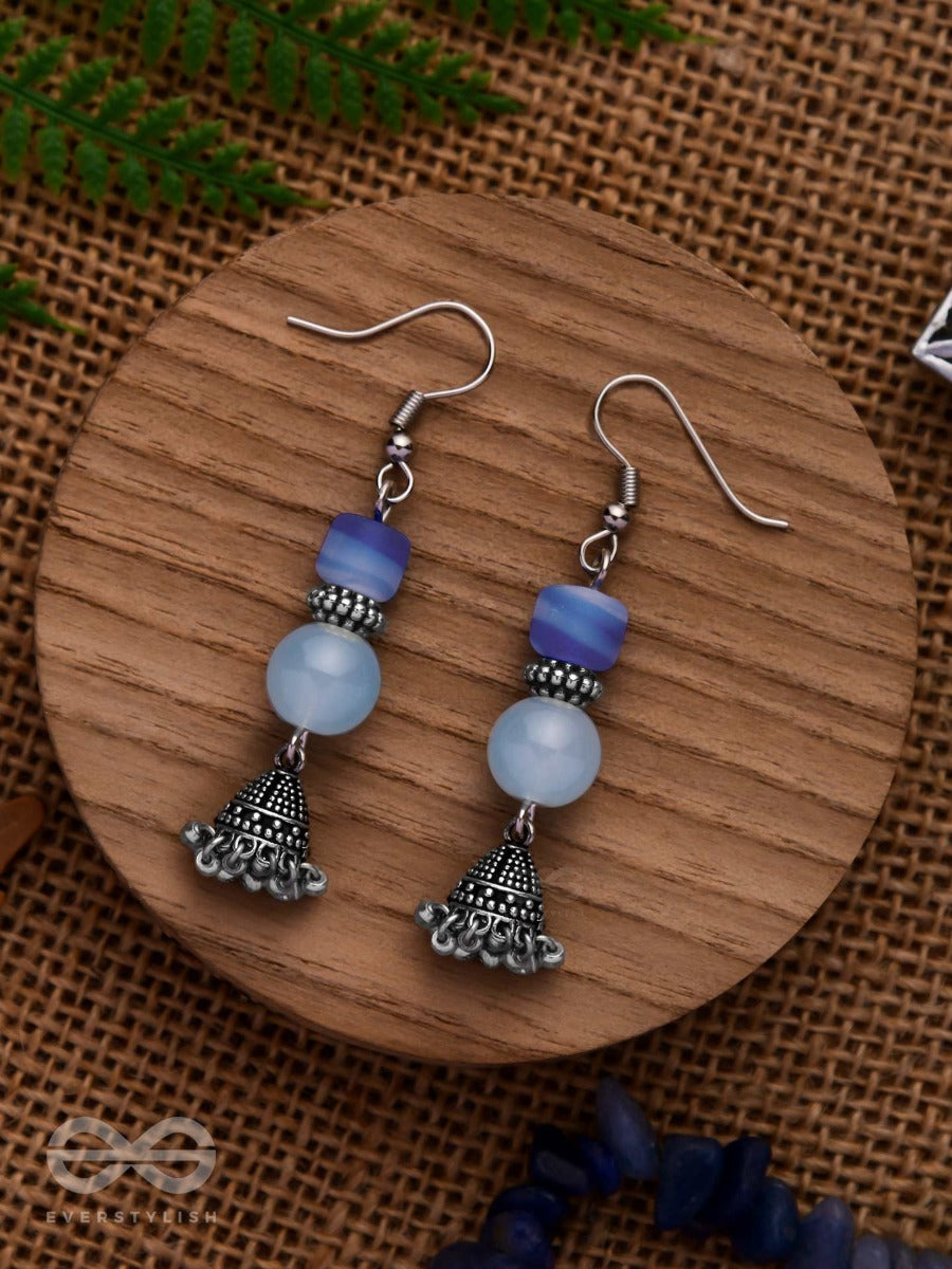 A Celestial Wave - Embellished Oxidised Jhumka Earrings