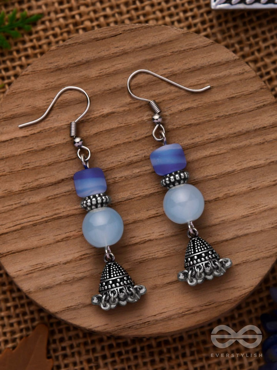 A Celestial Wave - Embellished Oxidised Jhumka Earrings