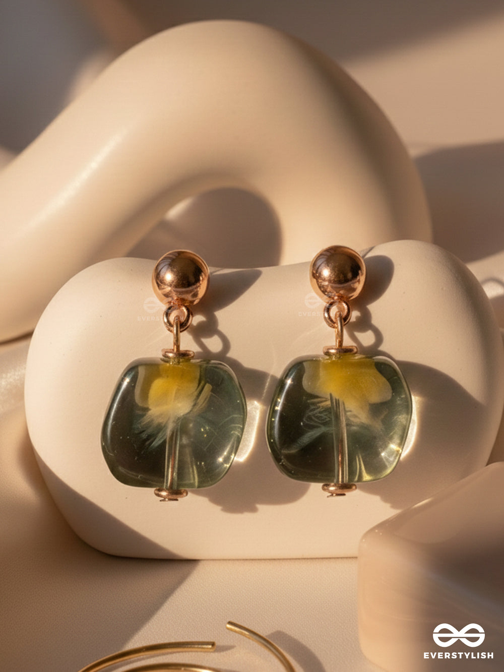 Smokey Elegance - Golden Embellished Earrings