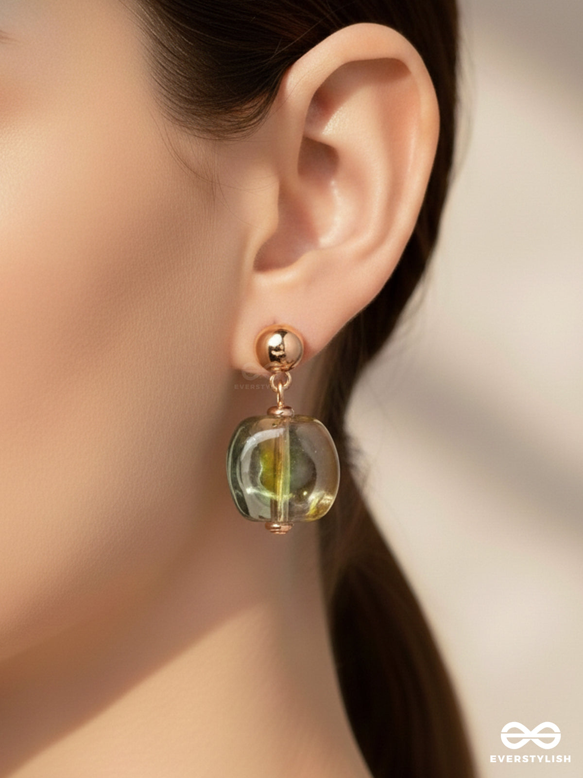 Smokey Elegance - Golden Embellished Earrings
