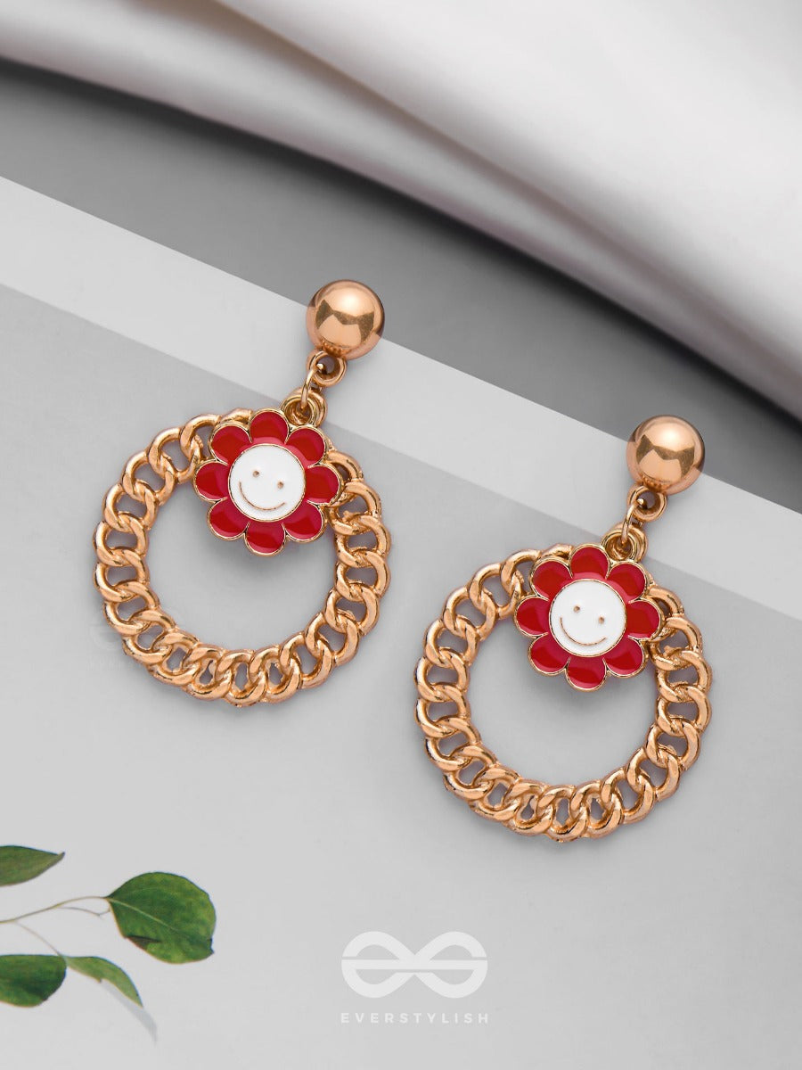 Playful Posy Delights - Golden Embellished Earrings