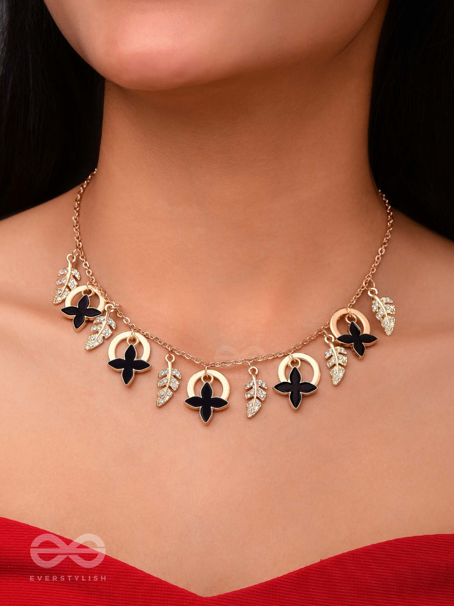 The Spring Shadows - Golden Embellished Enamelled Necklace With Anti-Tarnish Coating