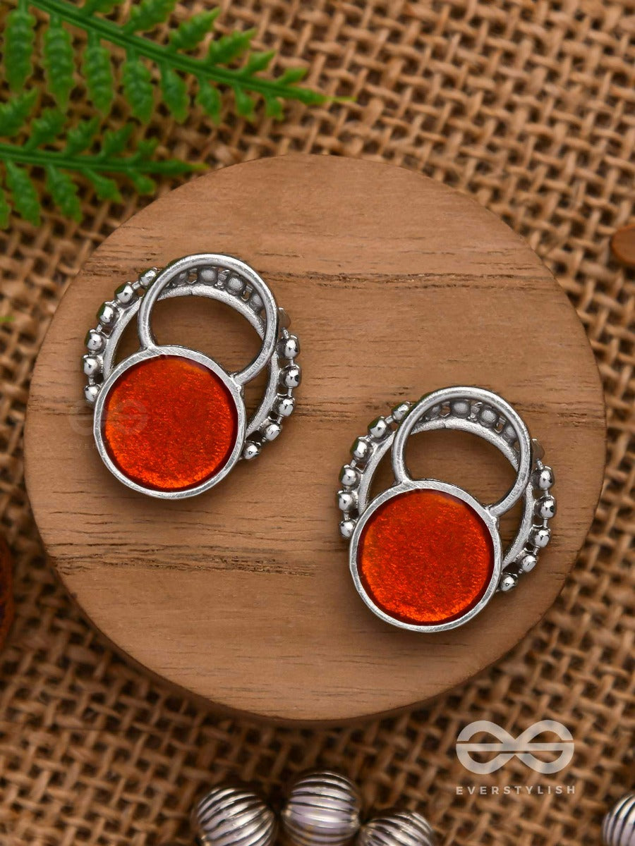 Sunburst Glow - Silver And Orange Stud Earrings