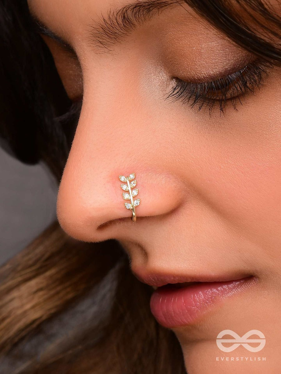 Leaf Out Beauty - Golden CZ Nosering (Non-Piercing)