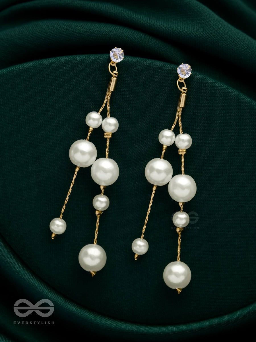 Dreamy Drizzling Pearls - Golden Embellished Earrings