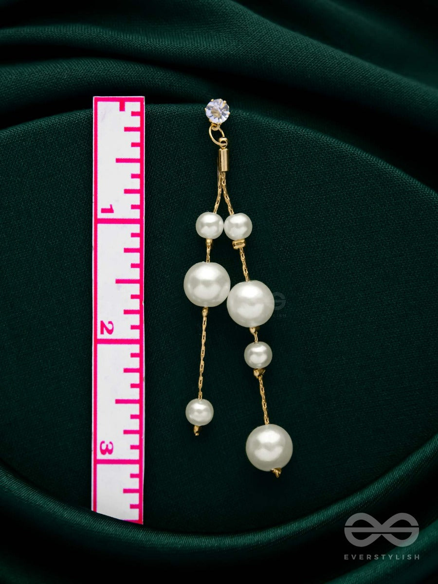 Dreamy Drizzling Pearls - Golden Embellished Earrings