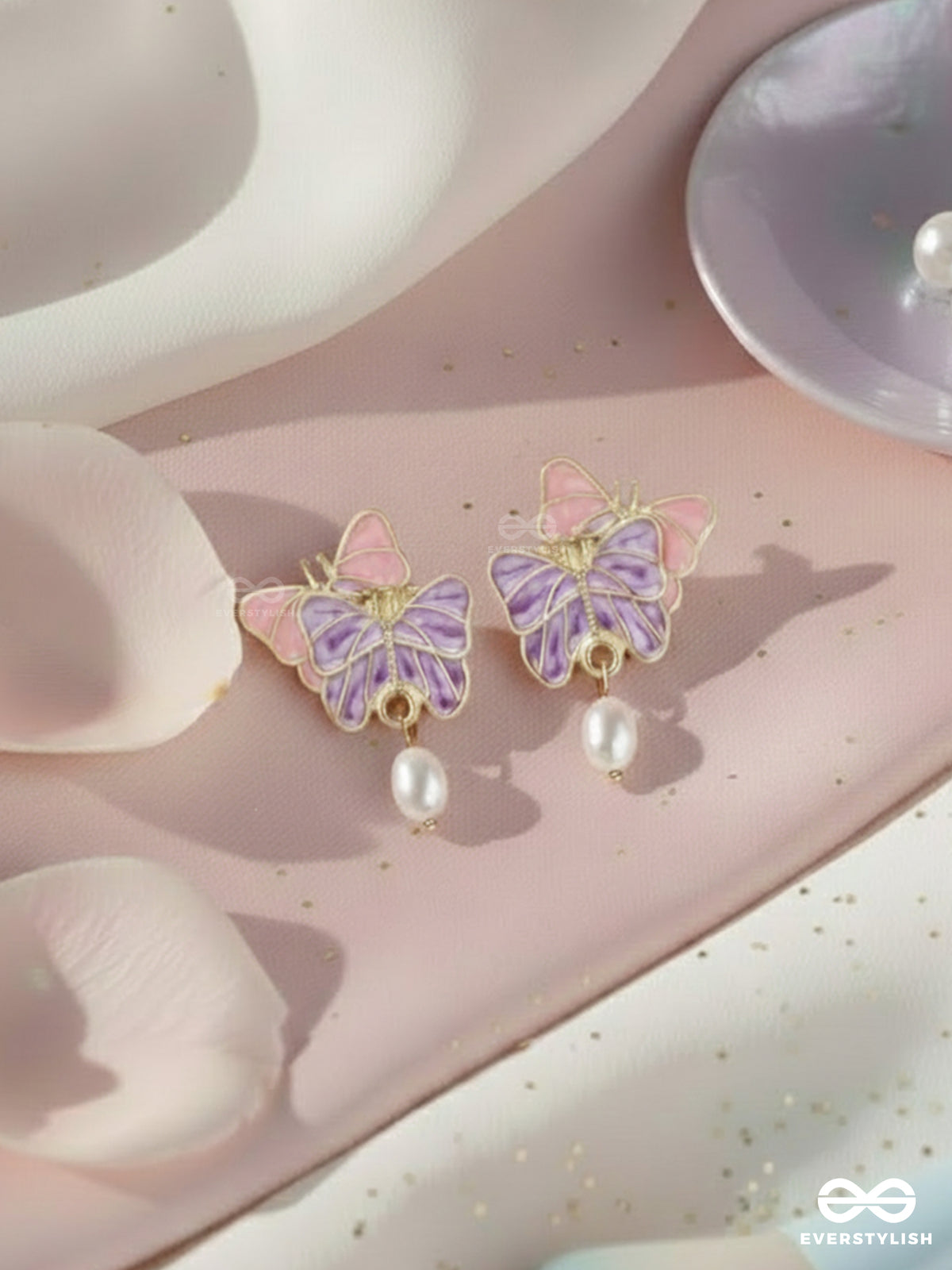 Dual Wing Wonders - Golden Embellished Earrings