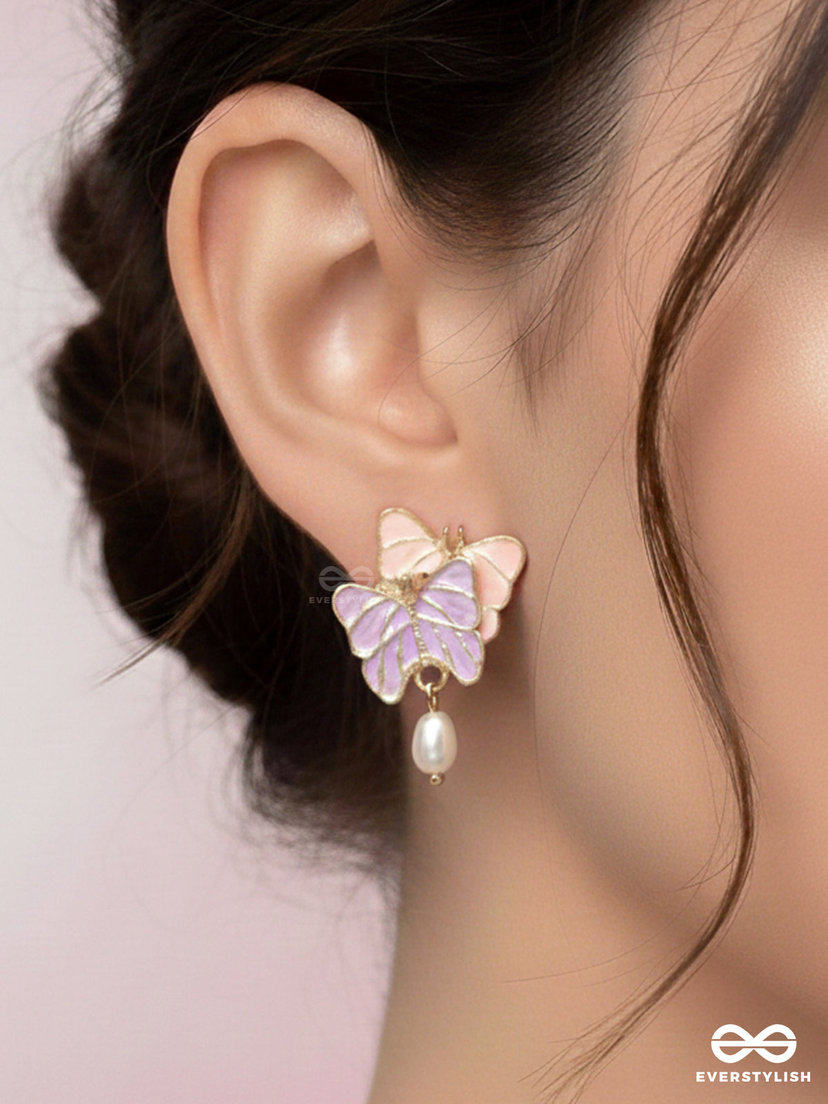Dual Wing Wonders - Golden Embellished Earrings