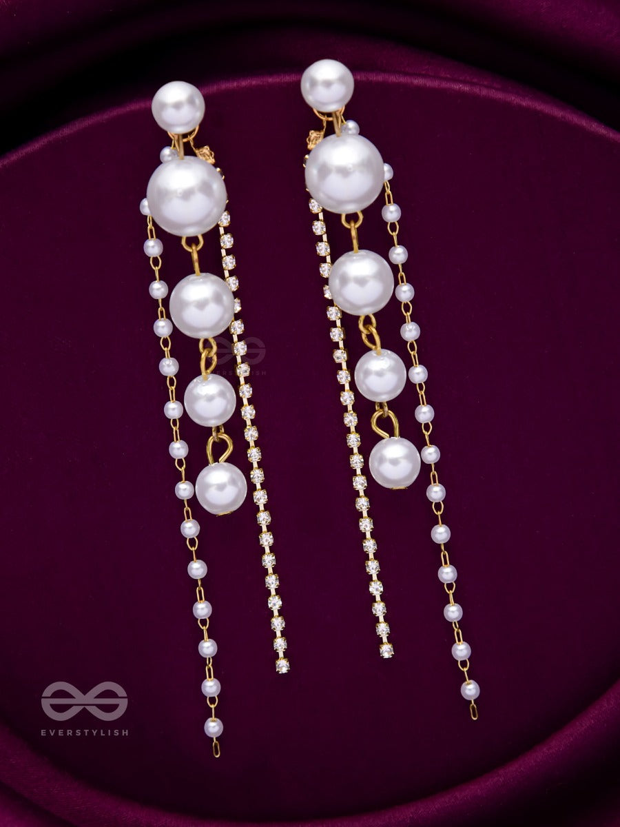 The Dewdropped Elegance - Golden Pearl Ear Jackets