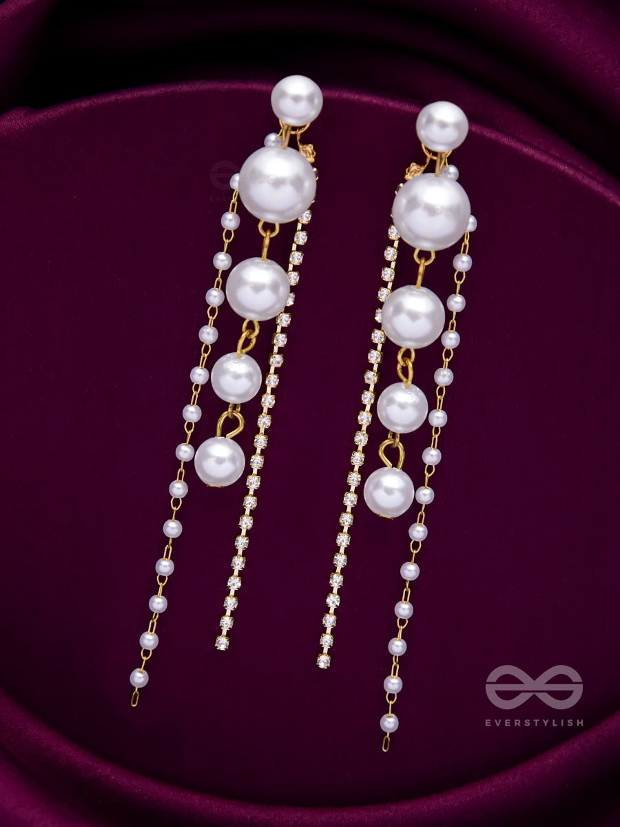 The Dewdropped Elegance - Golden Pearl Ear Jackets