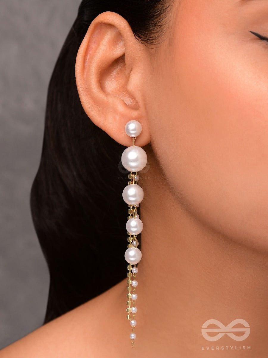 The Dewdropped Elegance - Golden Pearl Ear Jackets
