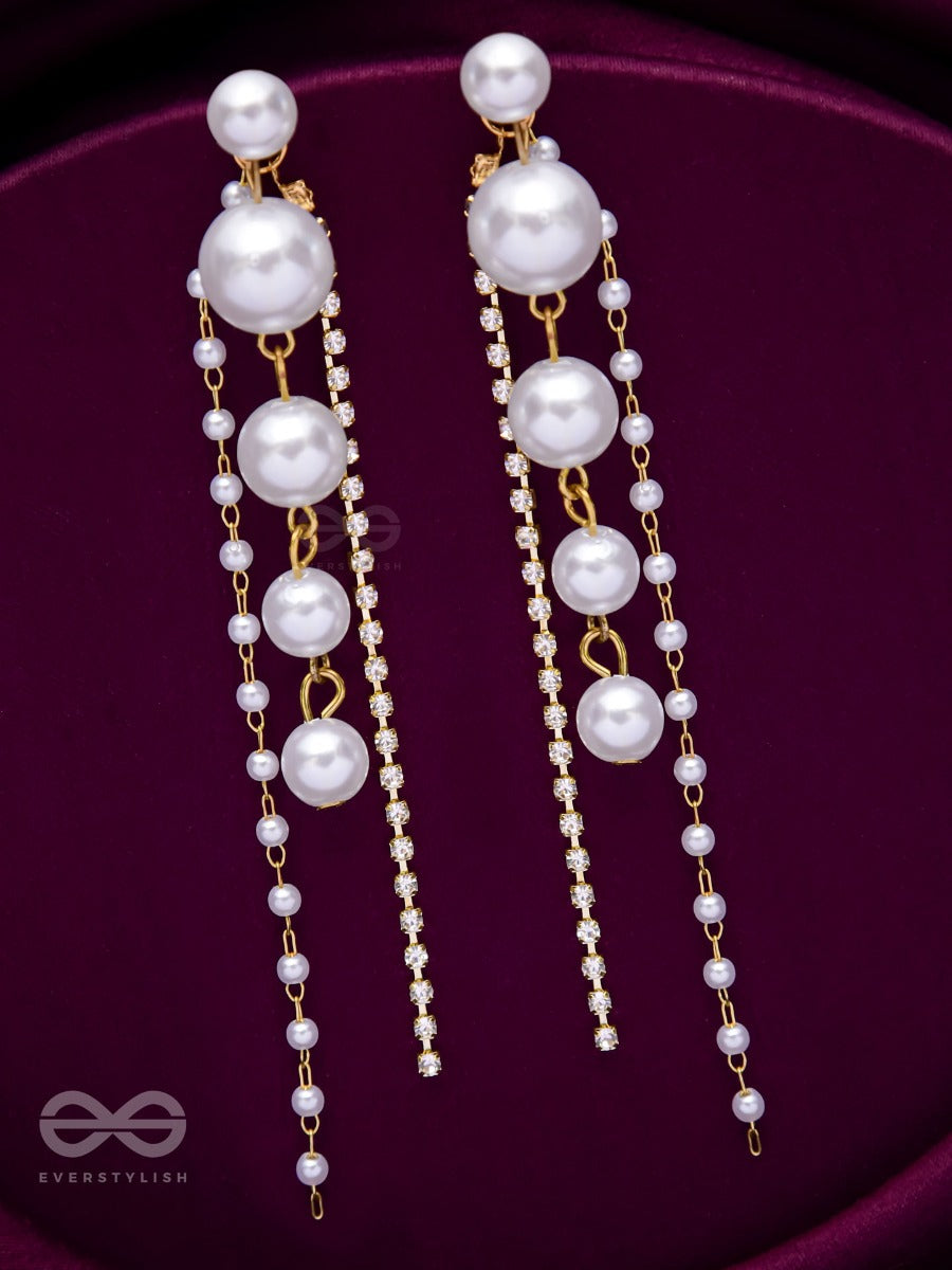 The Dewdropped Elegance - Golden Pearl Ear Jackets