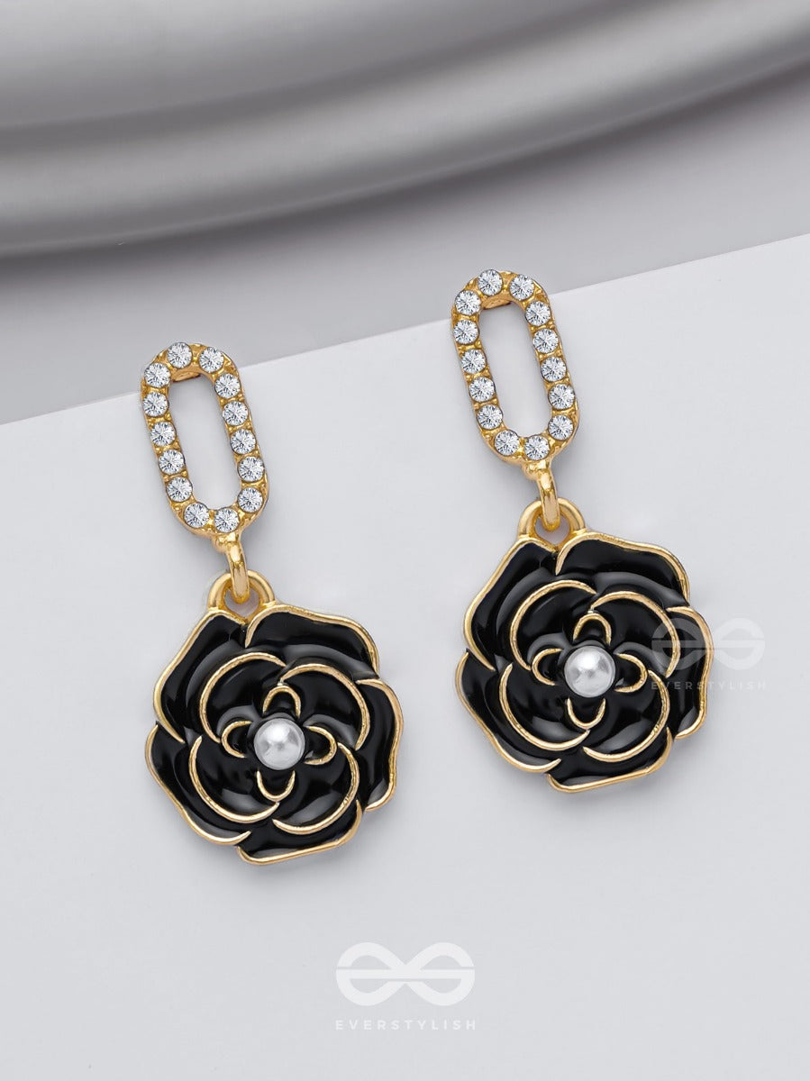 The Midnight Rose - Golden And Black Embellished Earrings