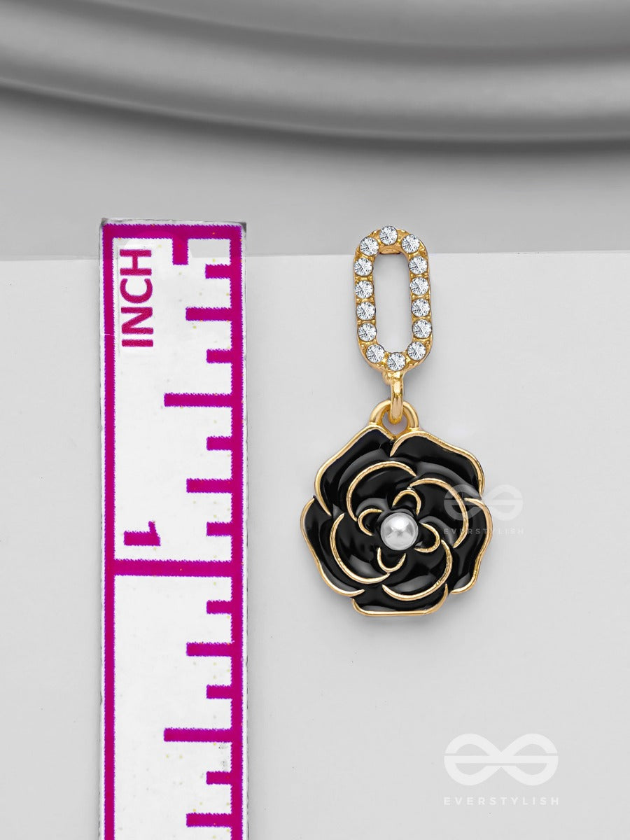 The Midnight Rose - Golden And Black Embellished Earrings