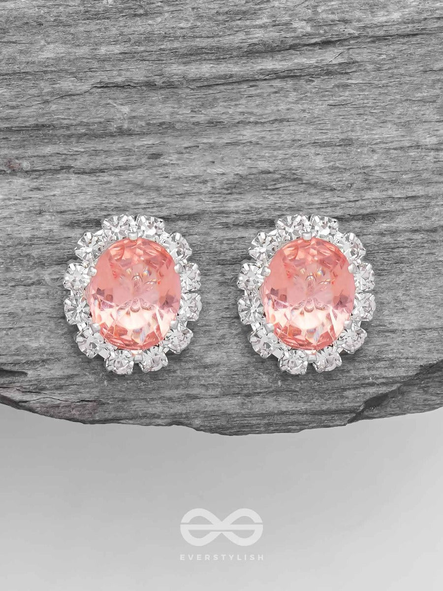 Shimmer And Shine - Silver And Peach Embellished Stud Earrings
