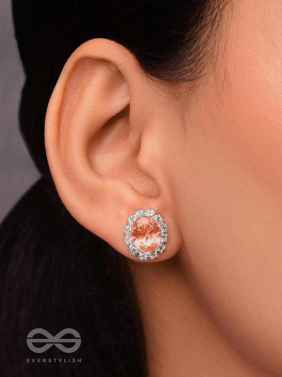Shimmer And Shine - Silver And Peach Embellished Stud Earrings