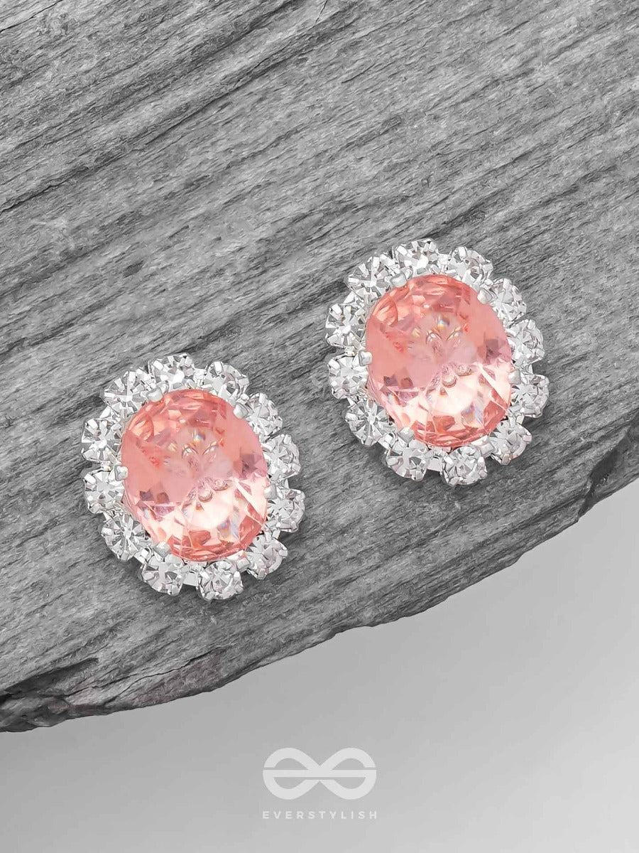 Shimmer And Shine - Silver And Peach Embellished Stud Earrings