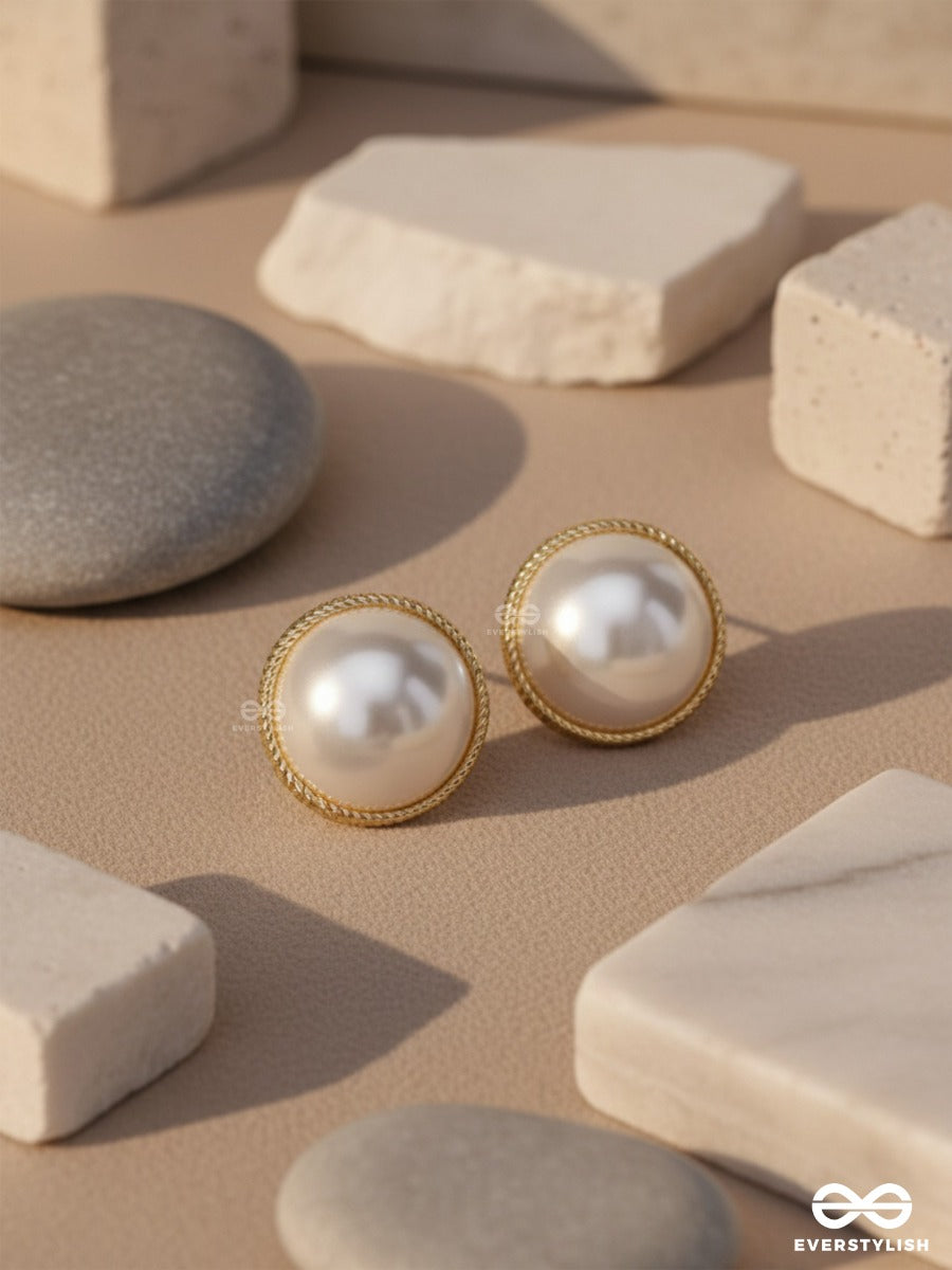 The Ivory Illusion - Golden Pearl Stud Earrings