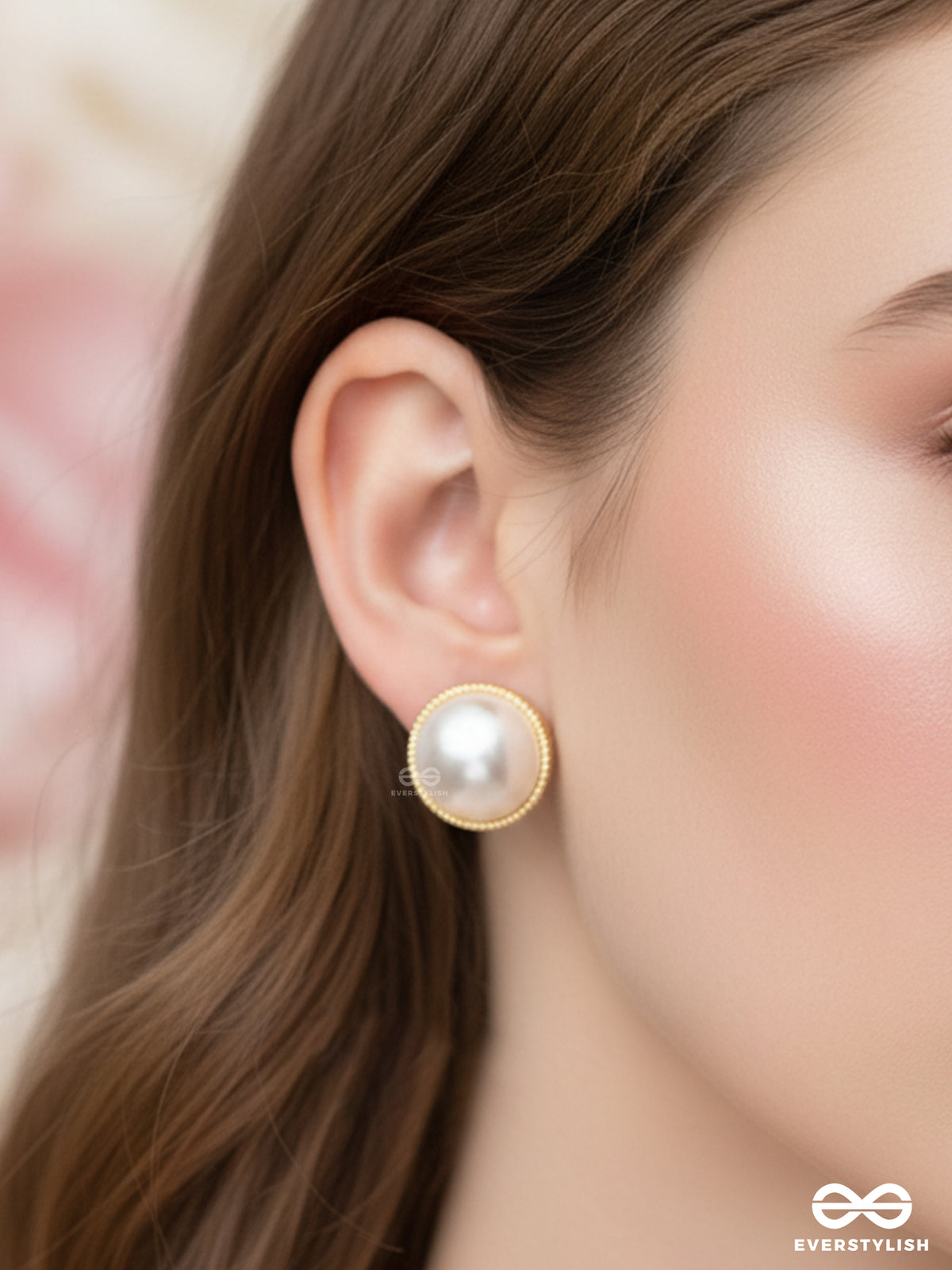 The Ivory Illusion - Golden Pearl Stud Earrings