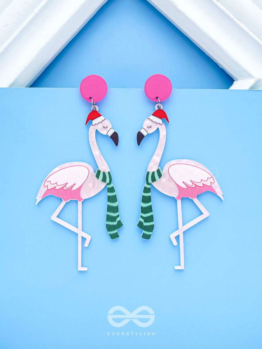The Flamingo Claus - Statement Acrylic Earrings
