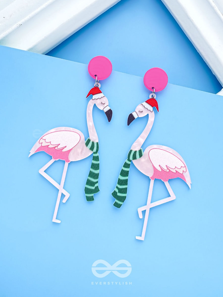 The Flamingo Claus - Statement Acrylic Earrings