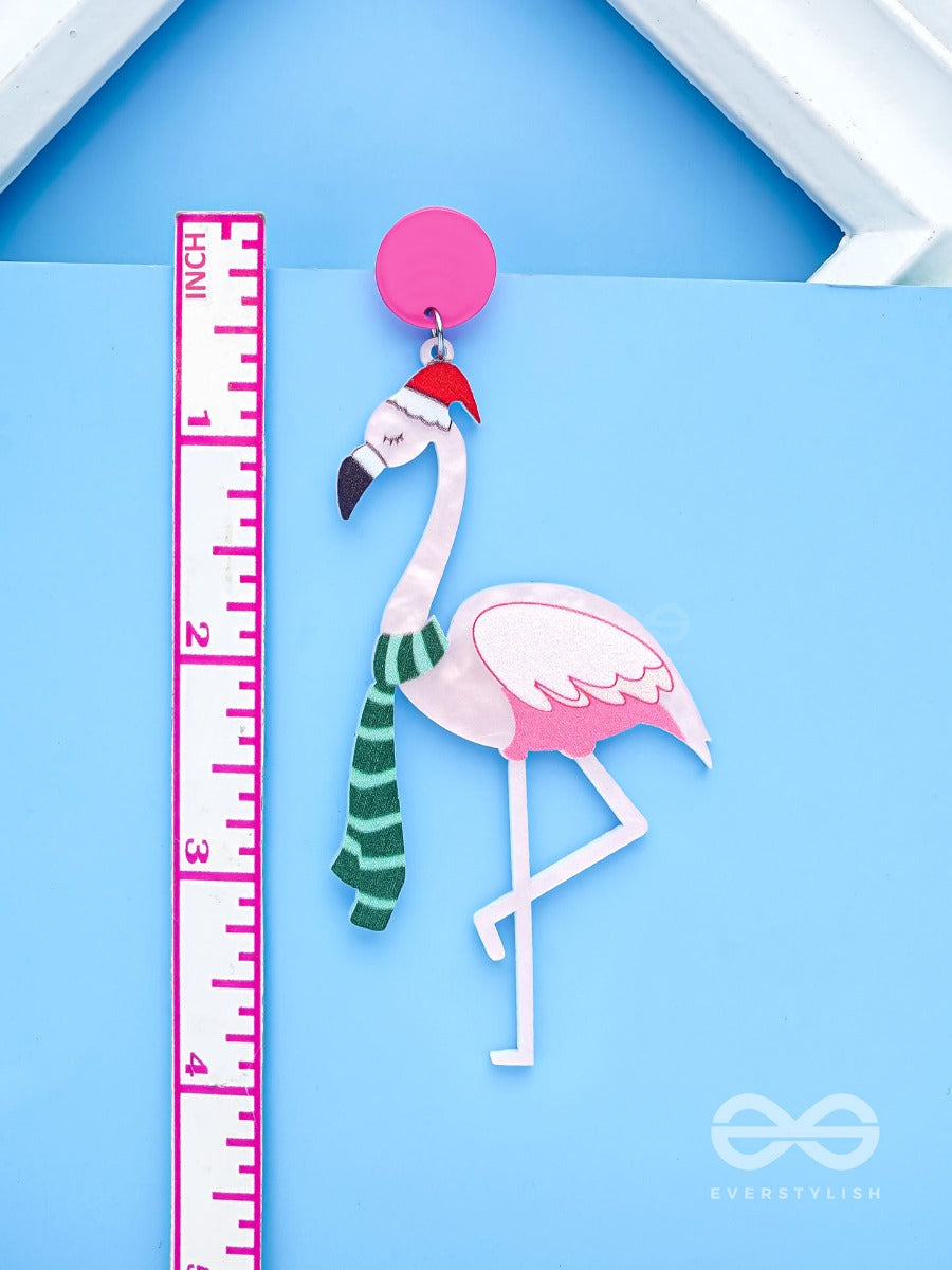 The Flamingo Claus - Statement Acrylic Earrings