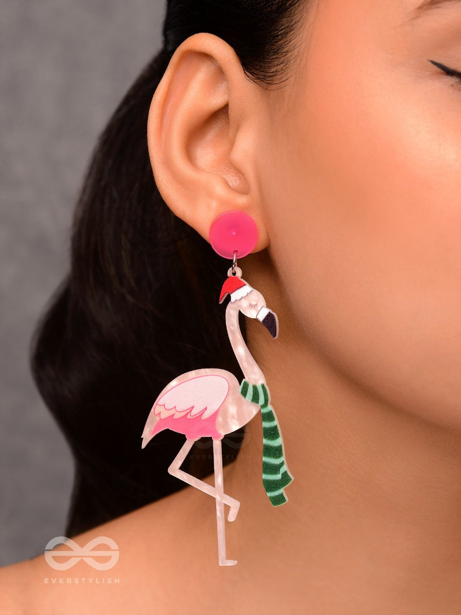 The Flamingo Claus - Statement Acrylic Earrings