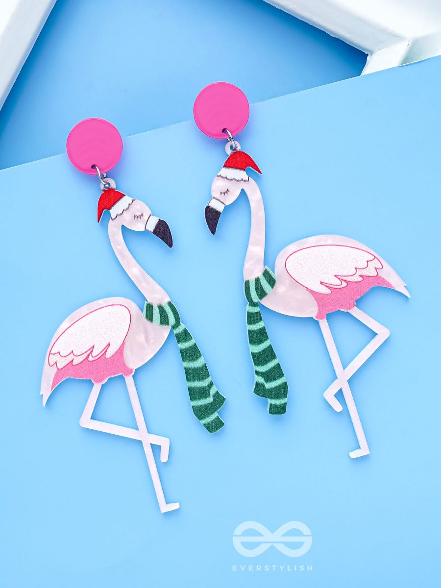 The Flamingo Claus - Statement Acrylic Earrings