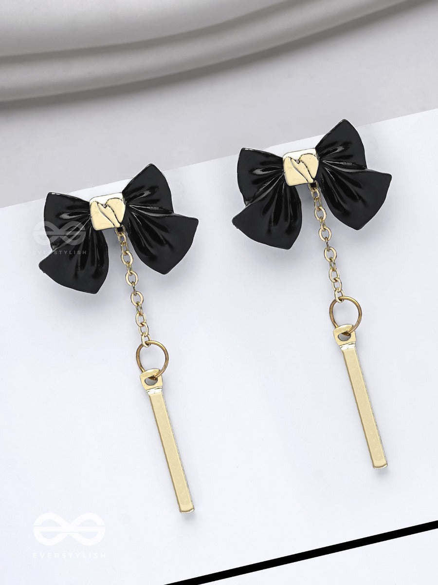 Midnight Bow - Golden Embellished Earrings