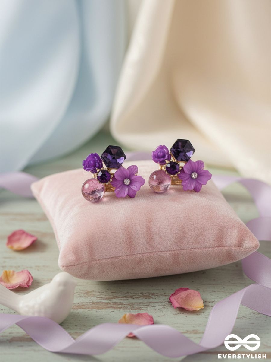 Petal Pop - Charming Studs In Purple Shades With Flower Details