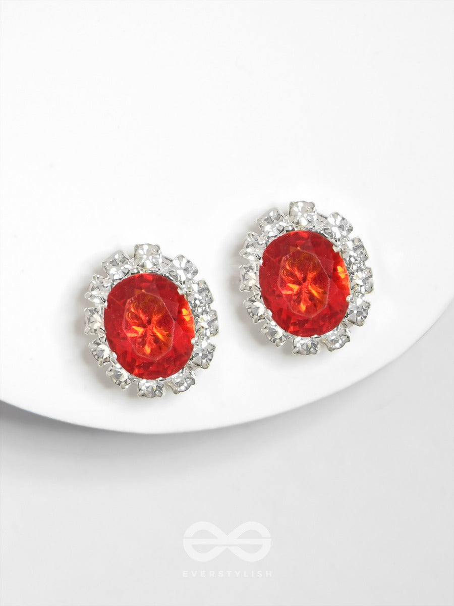 Shimmer And Shine - Silver And Red Embellished Stud Earrings