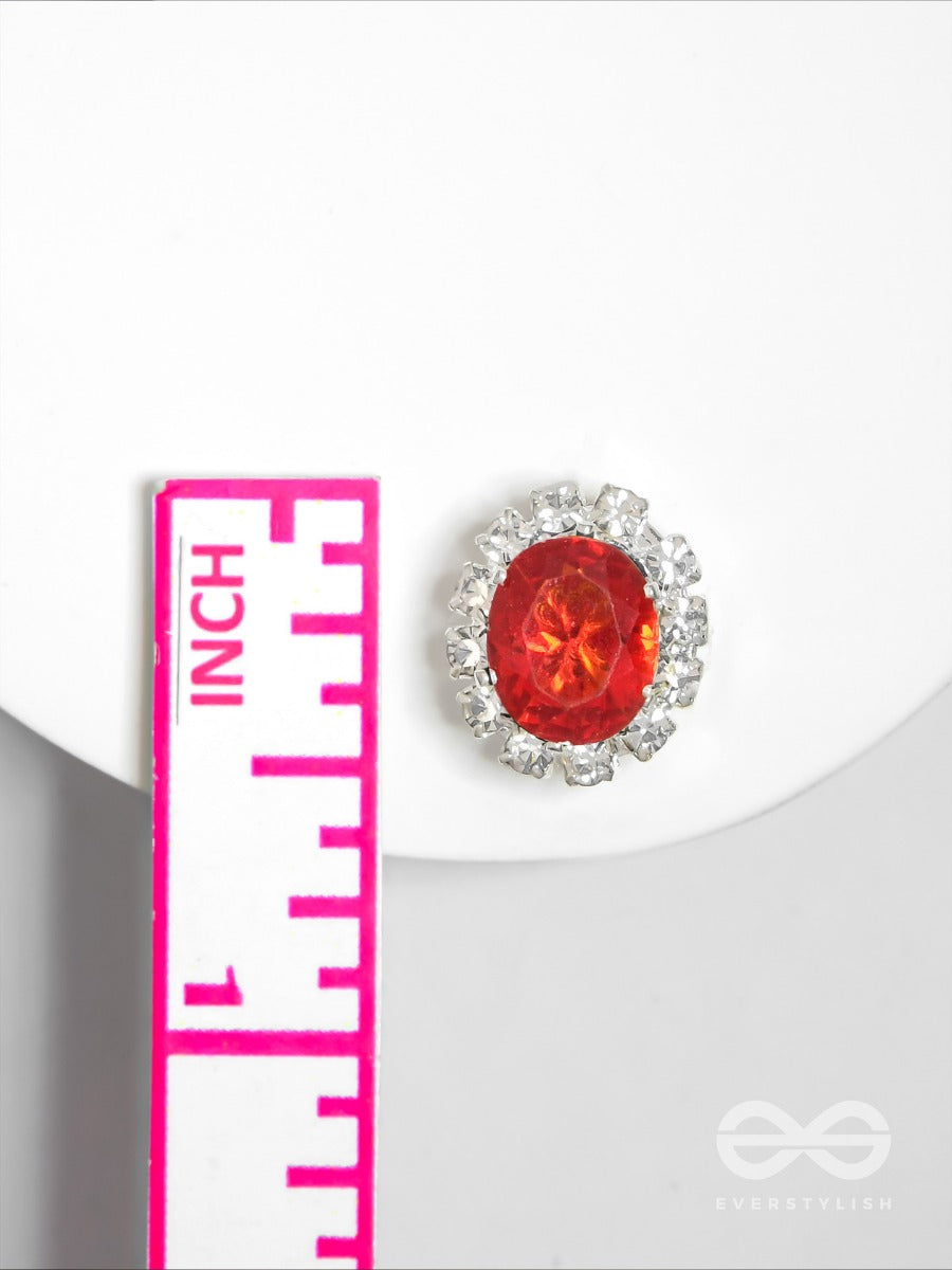 Shimmer And Shine - Silver And Red Embellished Stud Earrings