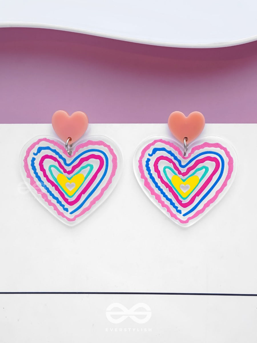 Hearts Ripples - Multicolor Acrylic Earrings