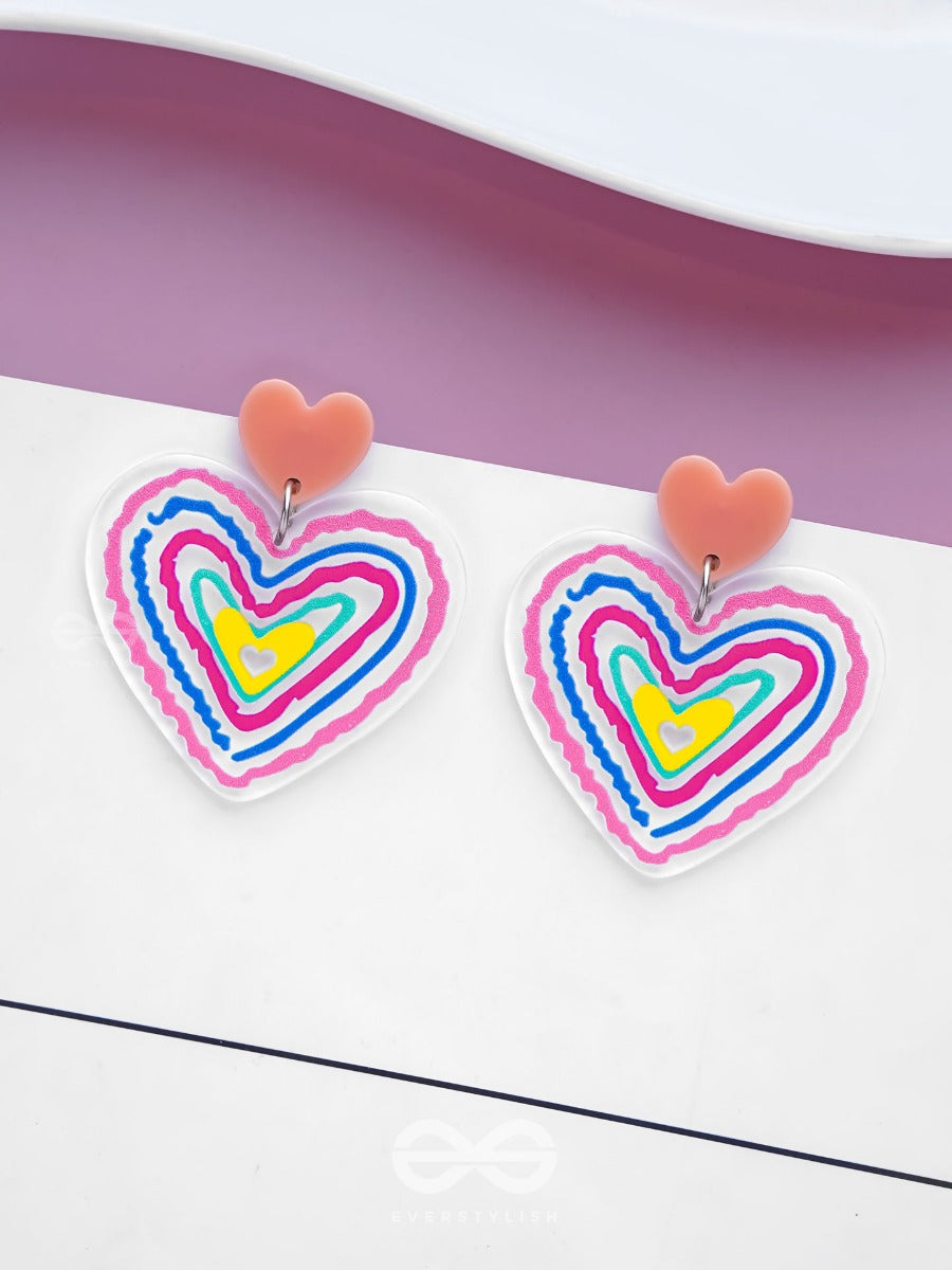 Hearts Ripples - Multicolor Acrylic Earrings