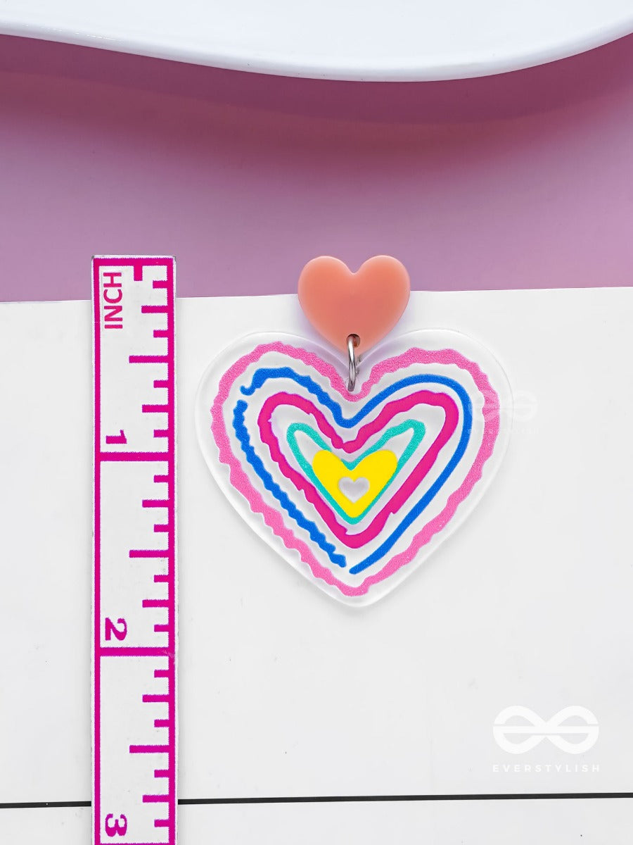Hearts Ripples - Multicolor Acrylic Earrings