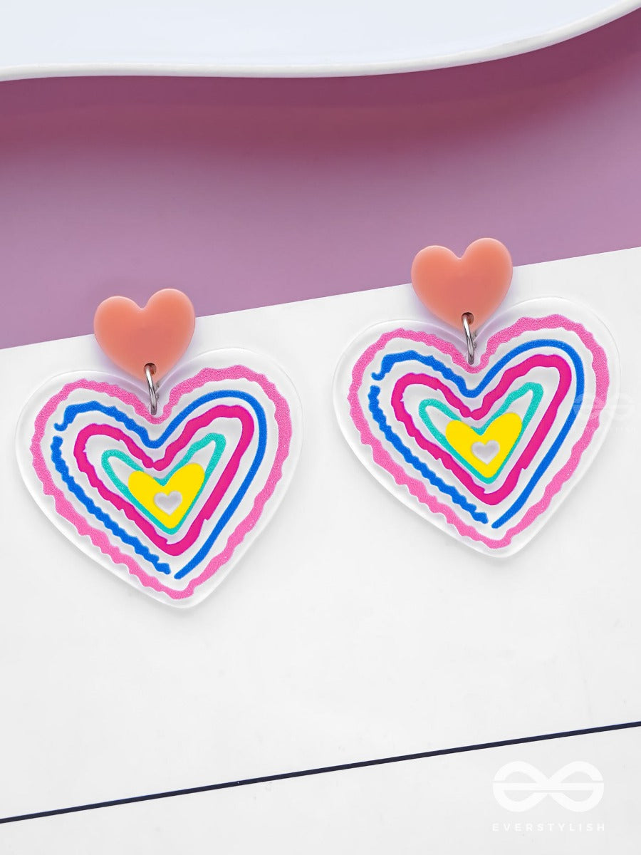 Hearts Ripples - Multicolor Acrylic Earrings