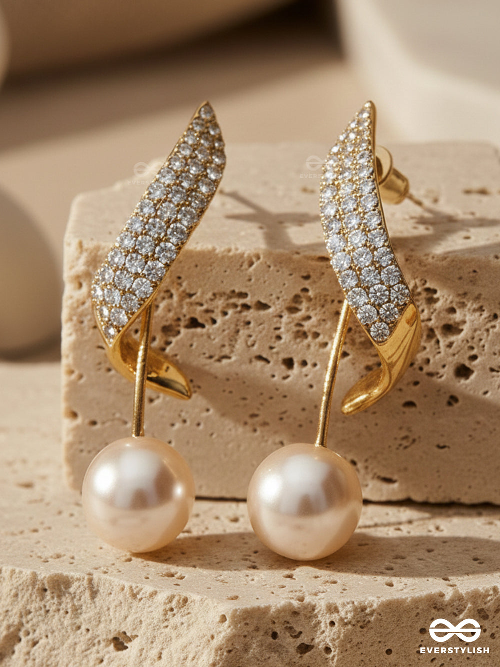 The Melodic Twist - Golden Embellished Ear Jackets