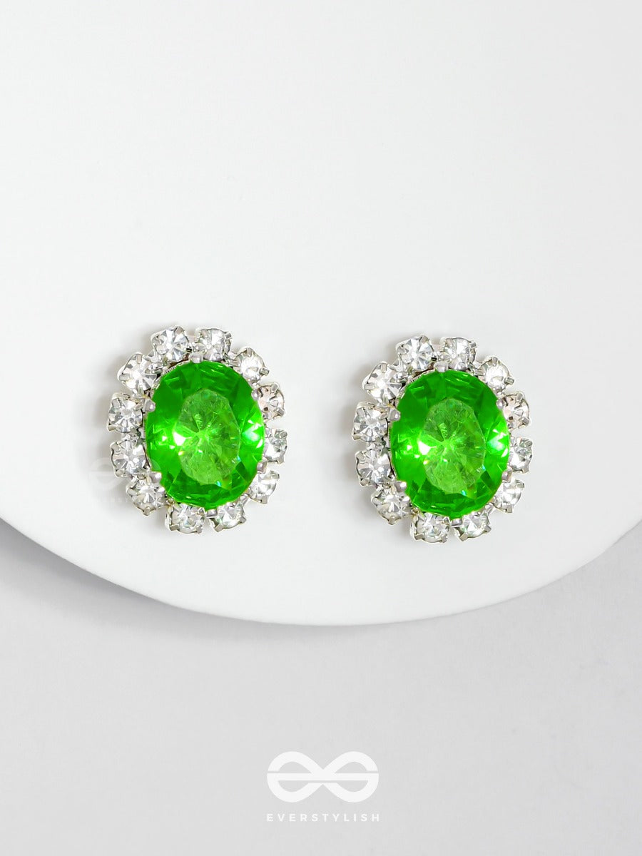 Shimmer And Shine - Silver And Green Embellished Stud Earrings
