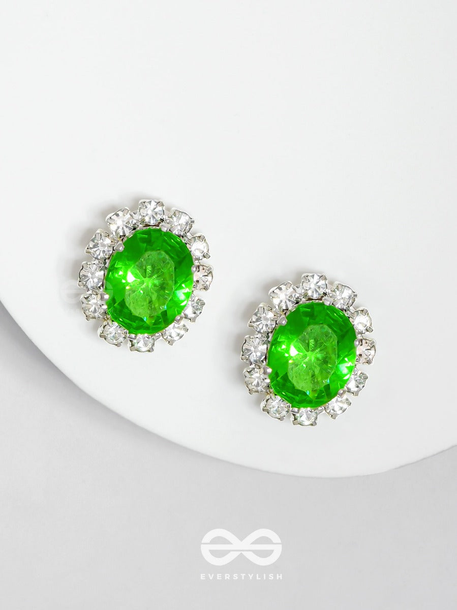 Shimmer And Shine - Silver And Green Embellished Stud Earrings