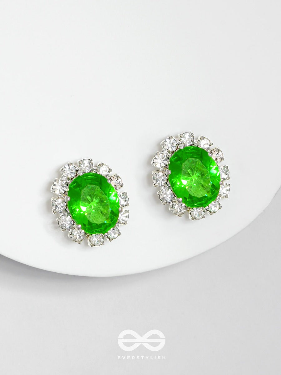 Shimmer And Shine - Silver And Green Embellished Stud Earrings