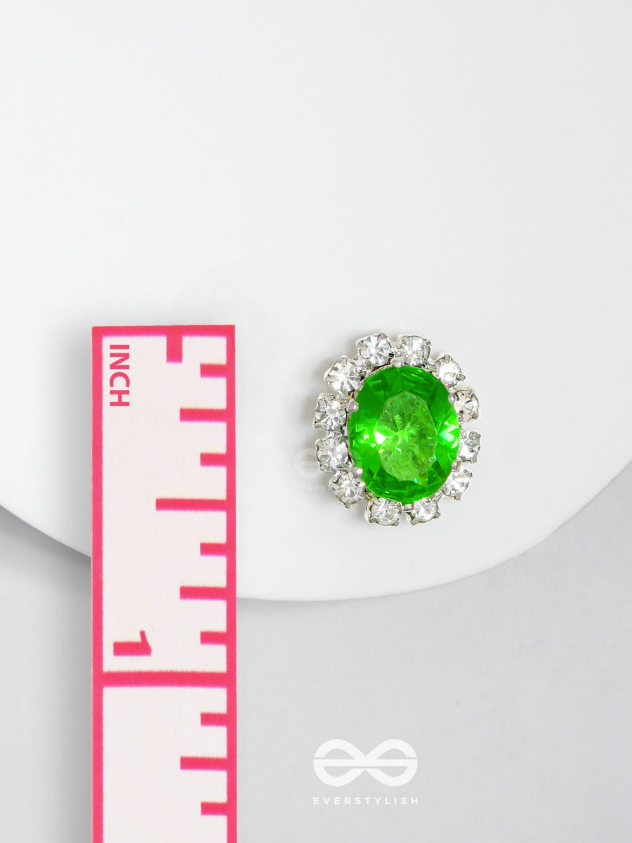 Shimmer And Shine - Silver And Green Embellished Stud Earrings