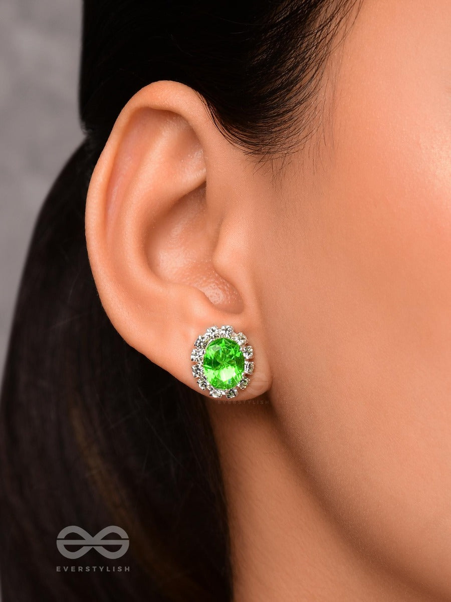 Shimmer And Shine - Silver And Green Embellished Stud Earrings