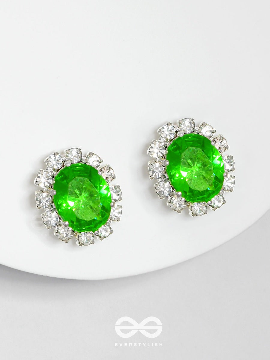 Shimmer And Shine - Silver And Green Embellished Stud Earrings